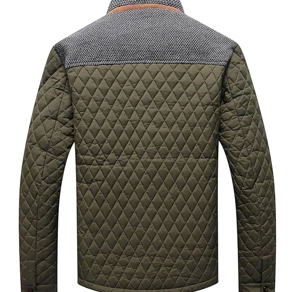 Men's Quilted Stand-Collar Button-Front Jacket, Khaki