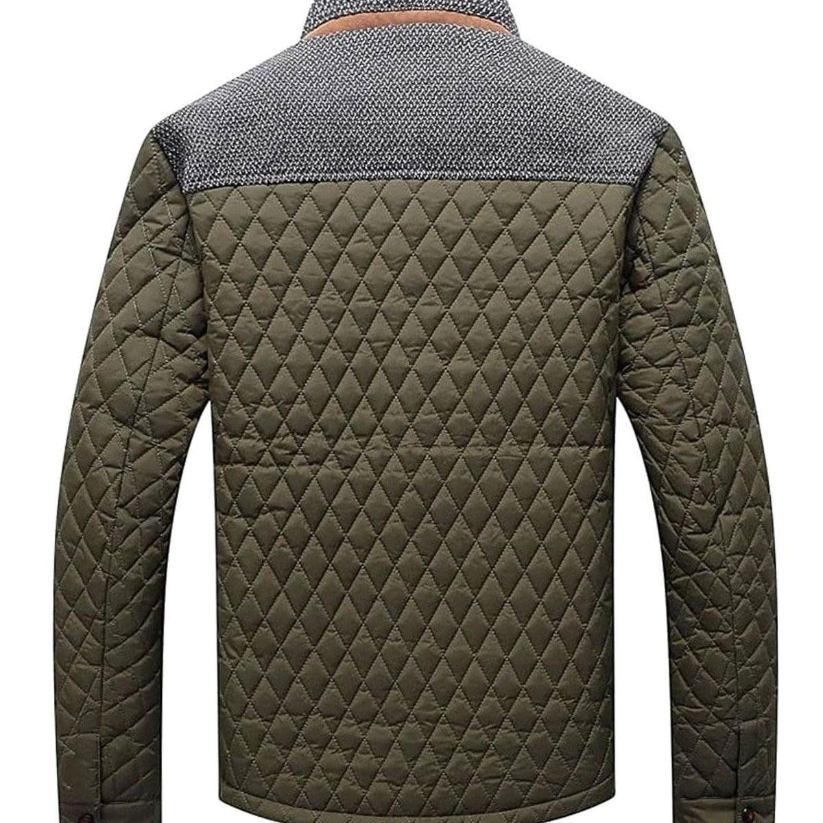 Men's Quilted Stand-Collar Button-Front Jacket, Khaki