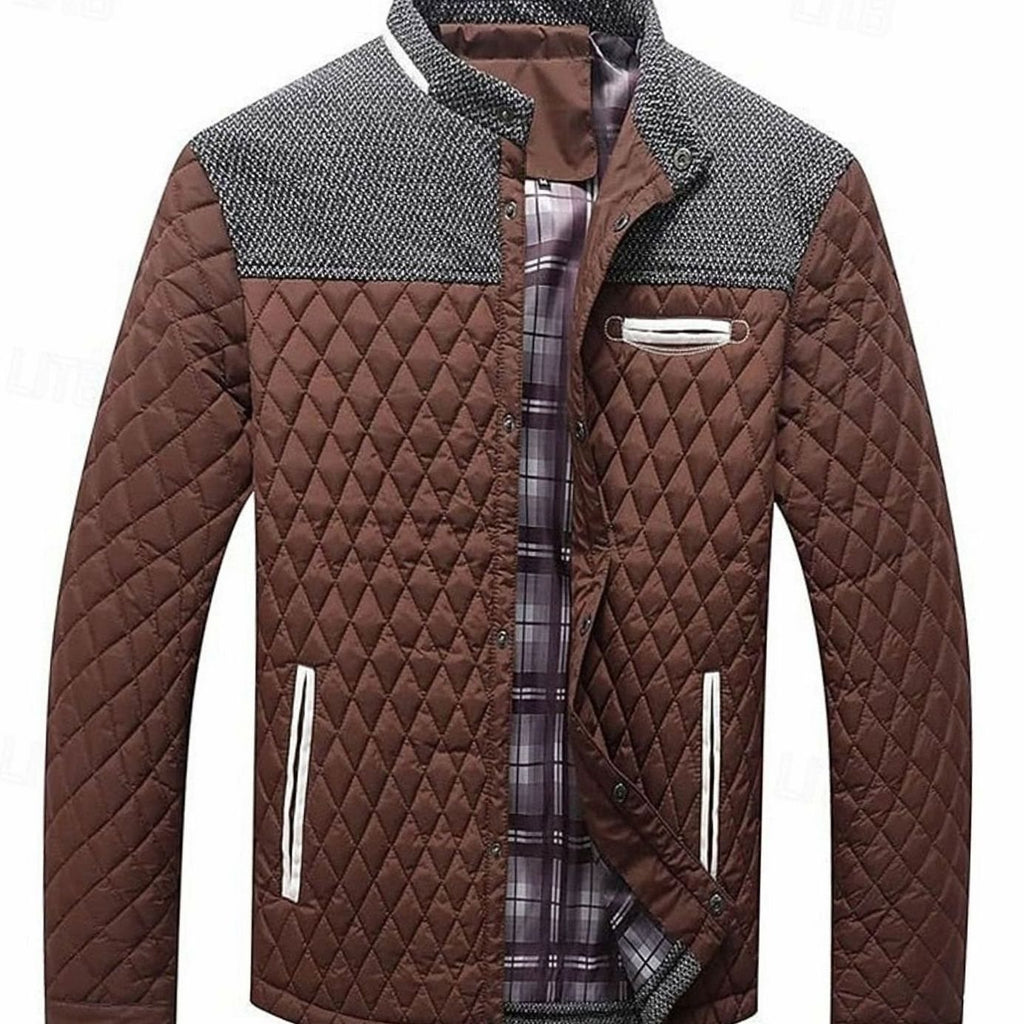 Men's Quilted Stand-Collar Button-Front Jacket, Khaki - Brown