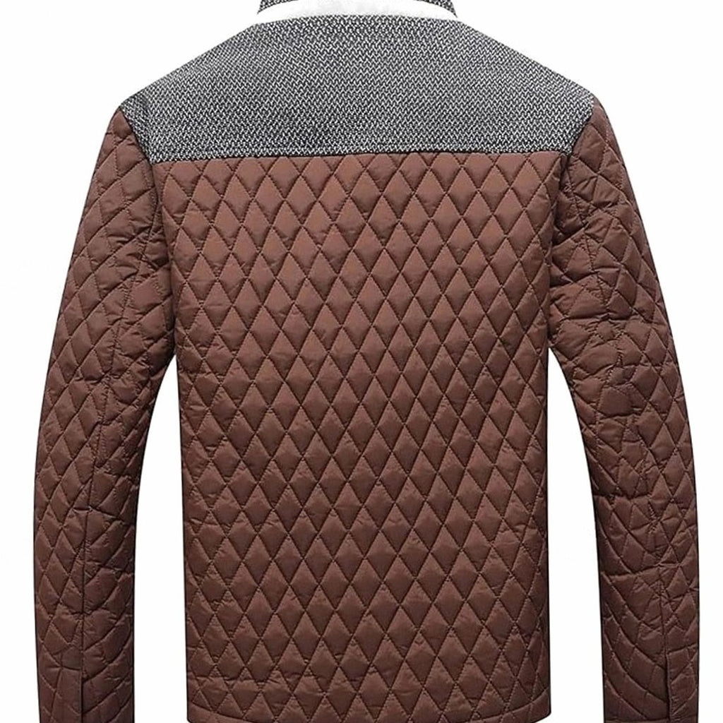 Men's Quilted Stand-Collar Button-Front Jacket, Khaki