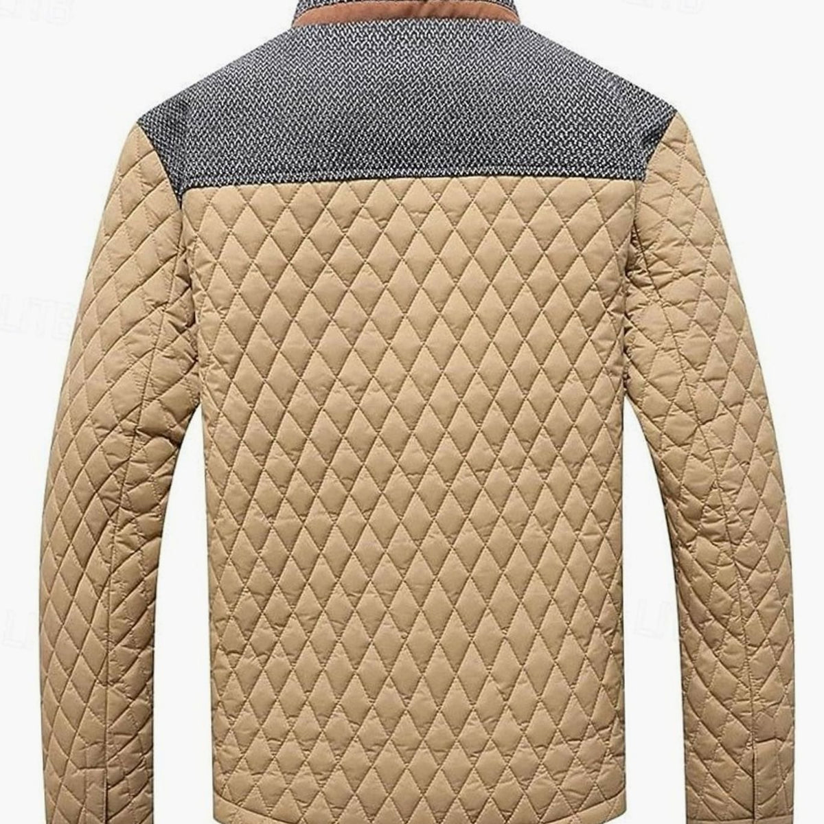 Men's Quilted Stand-Collar Button-Front Jacket, Khaki