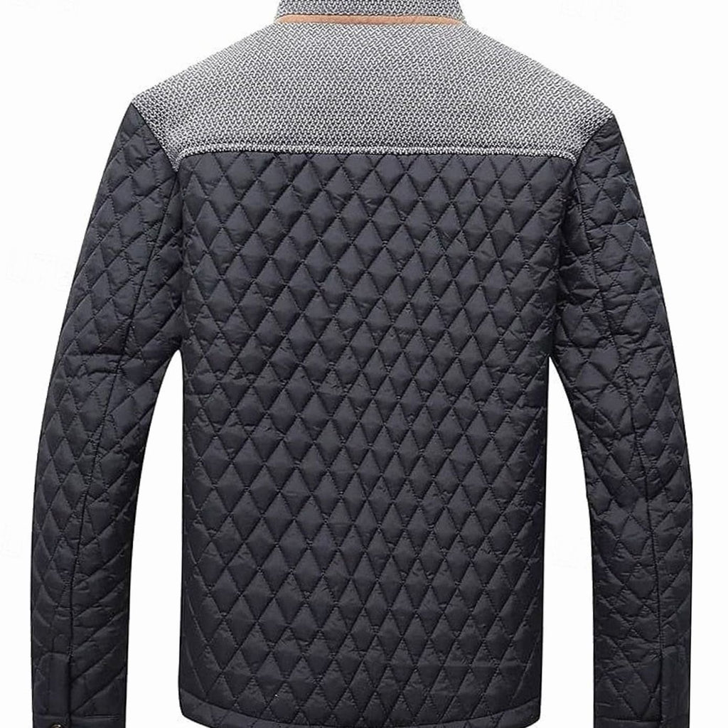 Men's Quilted Stand-Collar Button-Front Jacket, Khaki