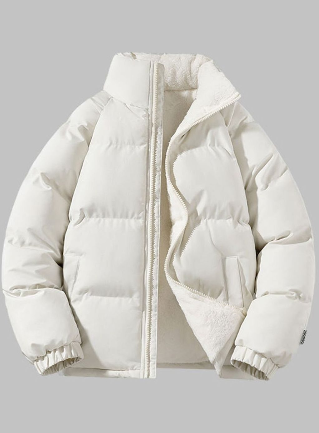 Men's Quilted Zip-Up Insulated Puffer Jacket High Funnel Neck - Beige
