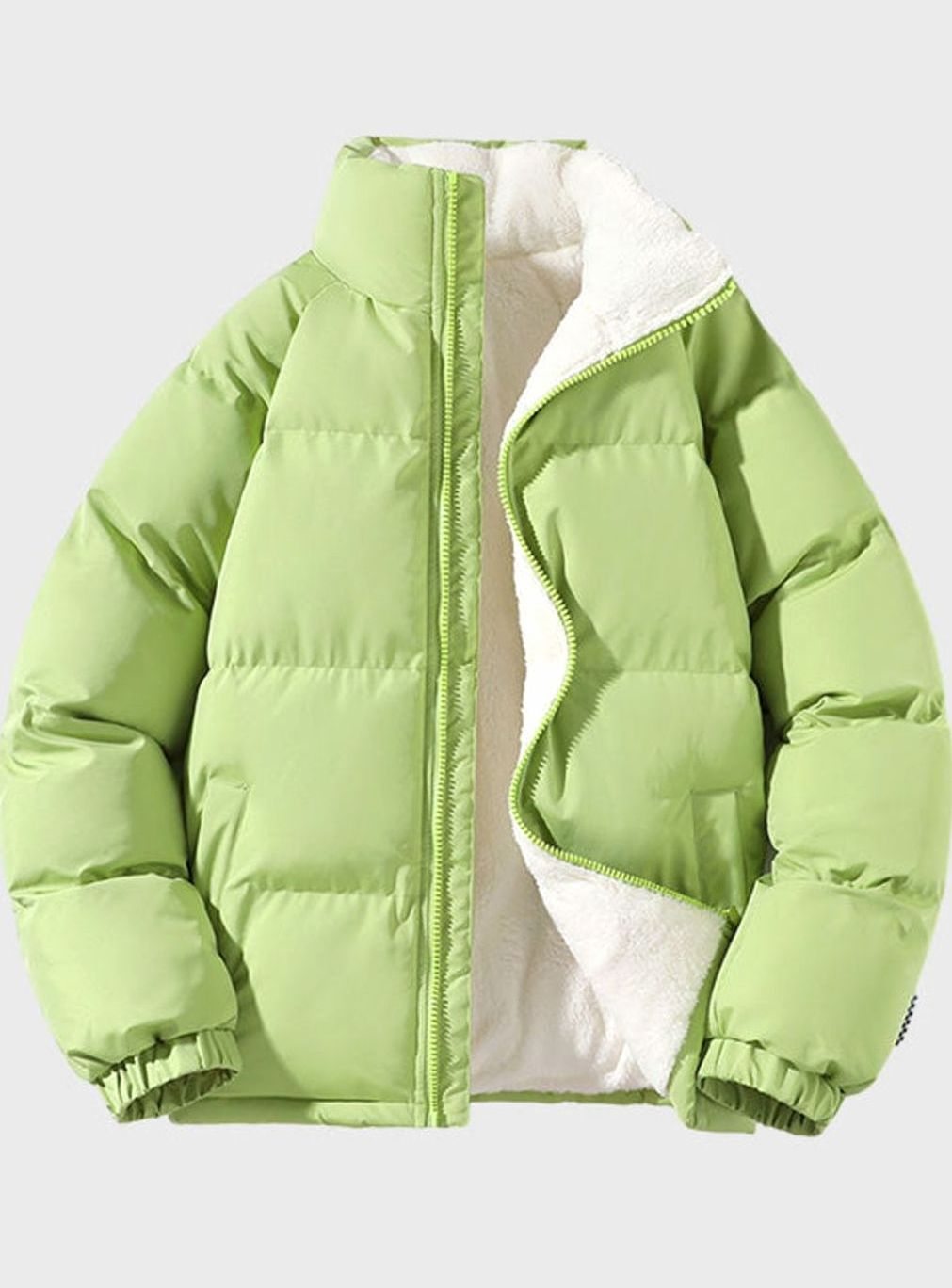 Men's Quilted Zip-Up Insulated Puffer Jacket High Funnel Neck - Green