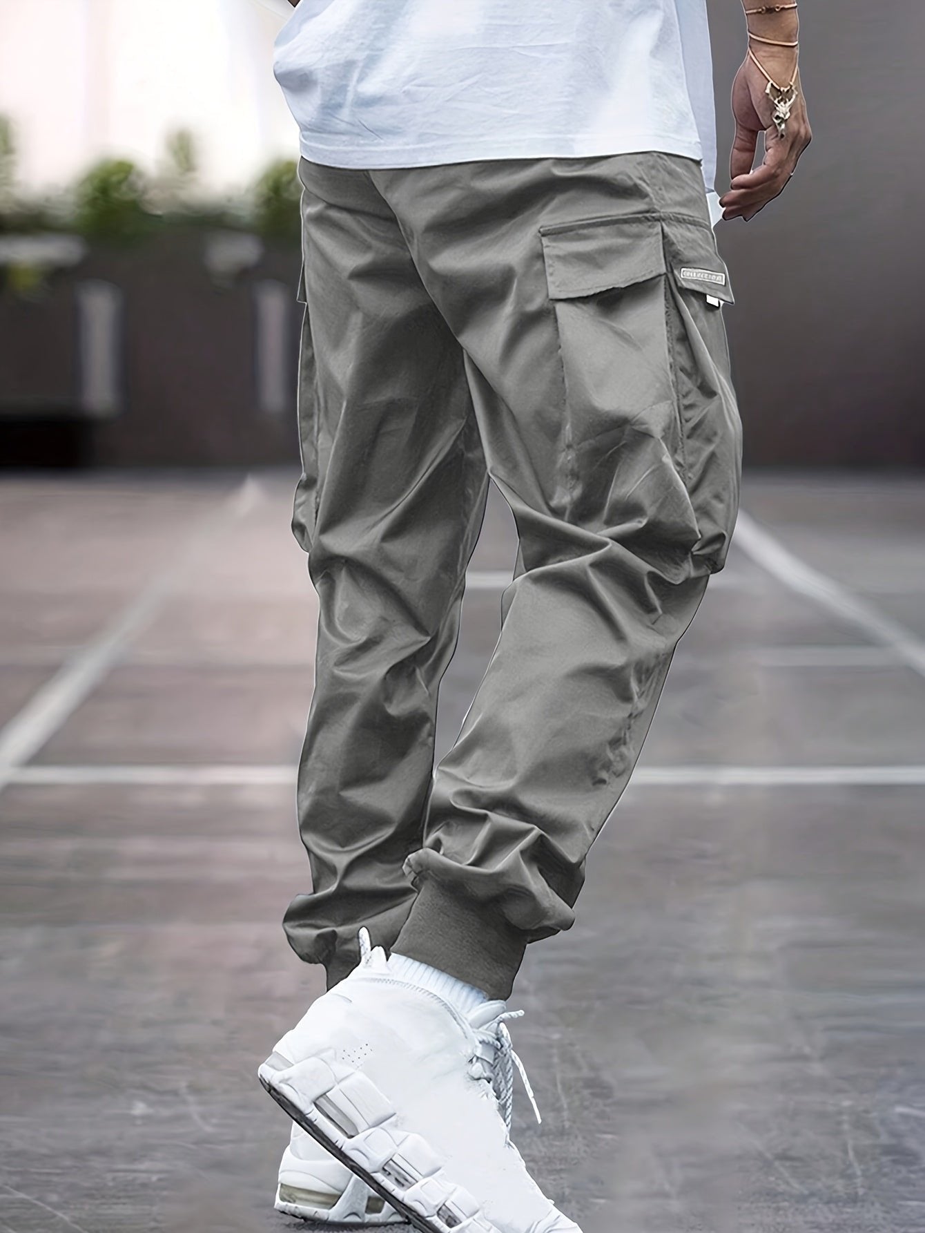 Men's Relaxed-Fit Drawstring Cargo Jogger Pants Ribbed Ankle Cuffs