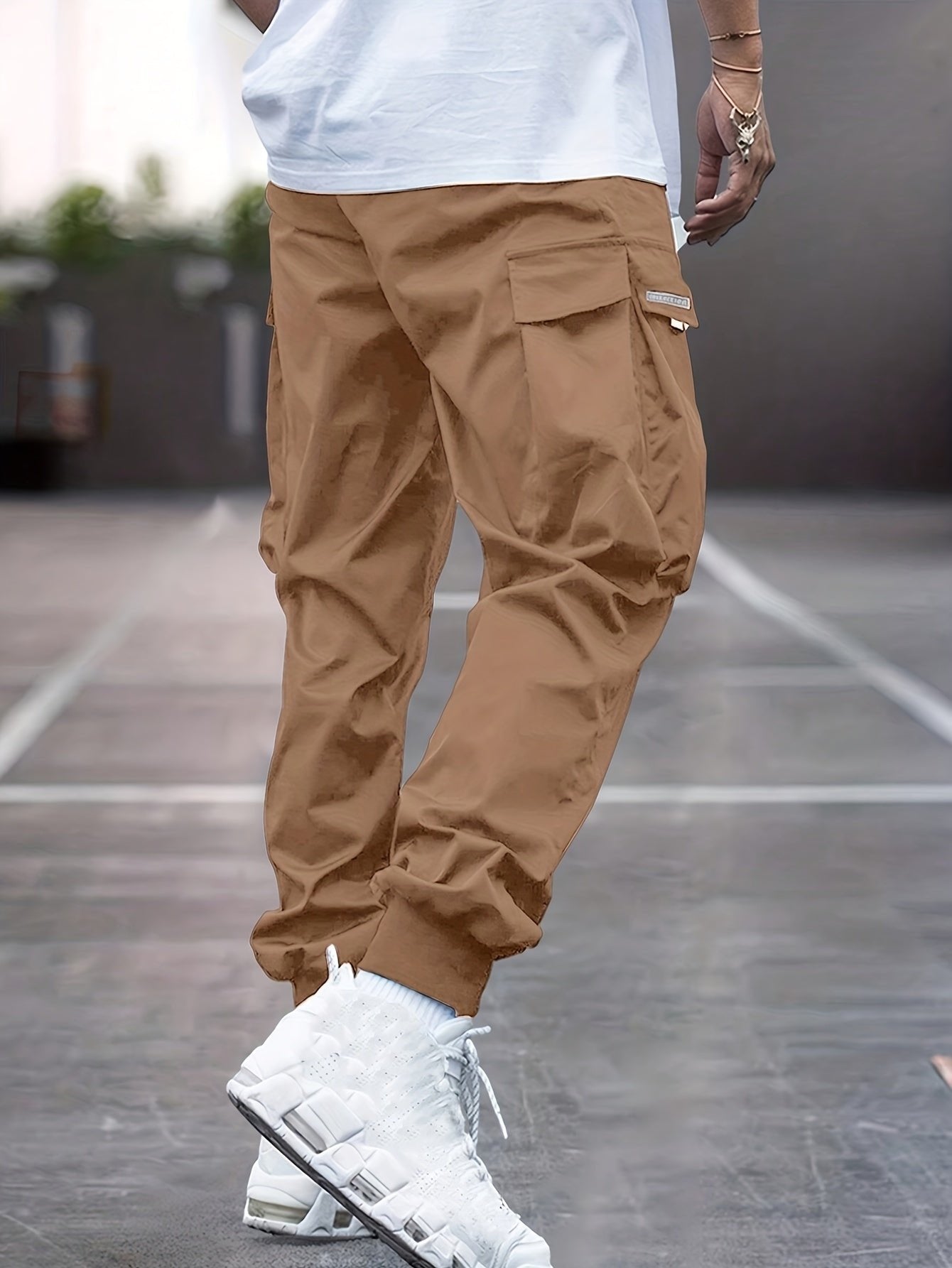 Men's Relaxed-Fit Drawstring Cargo Jogger Pants Ribbed Ankle Cuffs