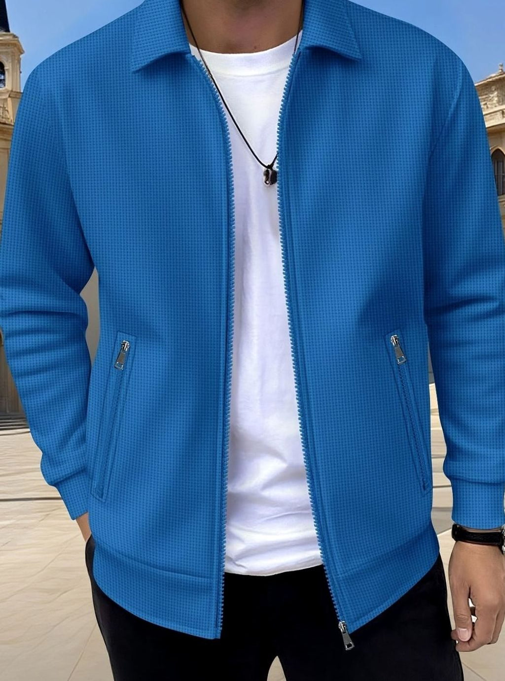 Men's Relaxed-Fit Full-Zip Collared Jacket Coat - Royal Blue