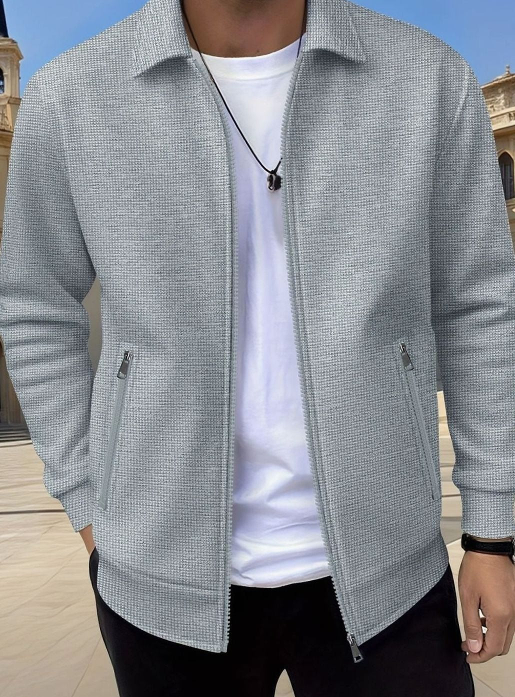 Men's Relaxed-Fit Full-Zip Collared Jacket Coat - Gray