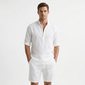 Men's Relaxed-Fit Linen Mandarin Collar Henley Shirt - Blanco