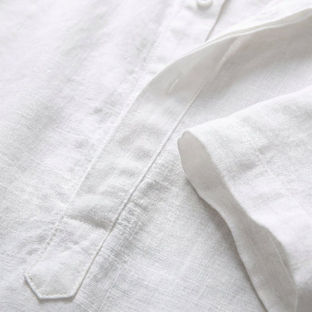 Men's Relaxed-Fit Linen Mandarin Collar Henley Shirt