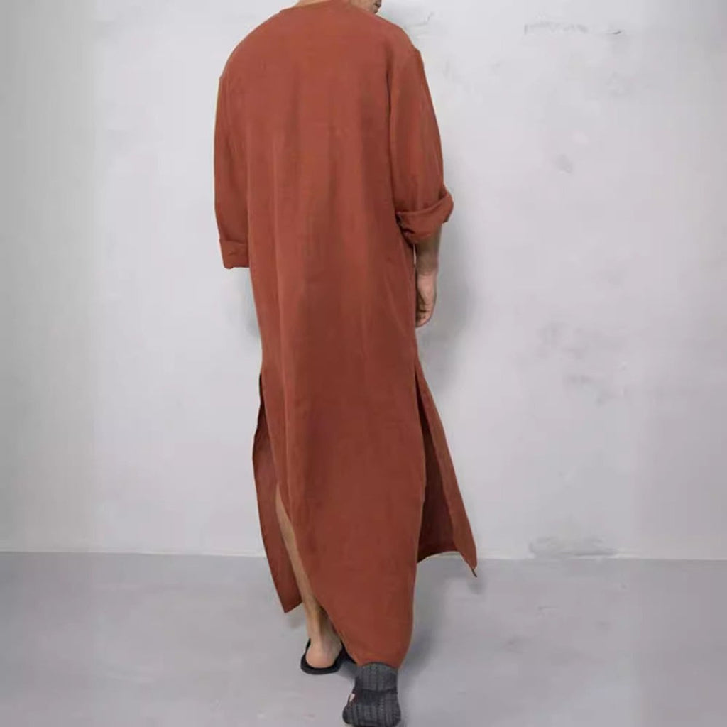 Men's Relaxed-Fit Long Linen Button-Front Tunic Kaftan