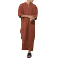 Men's Relaxed-Fit Long Linen Button-Front Tunic Kaftan - Braun