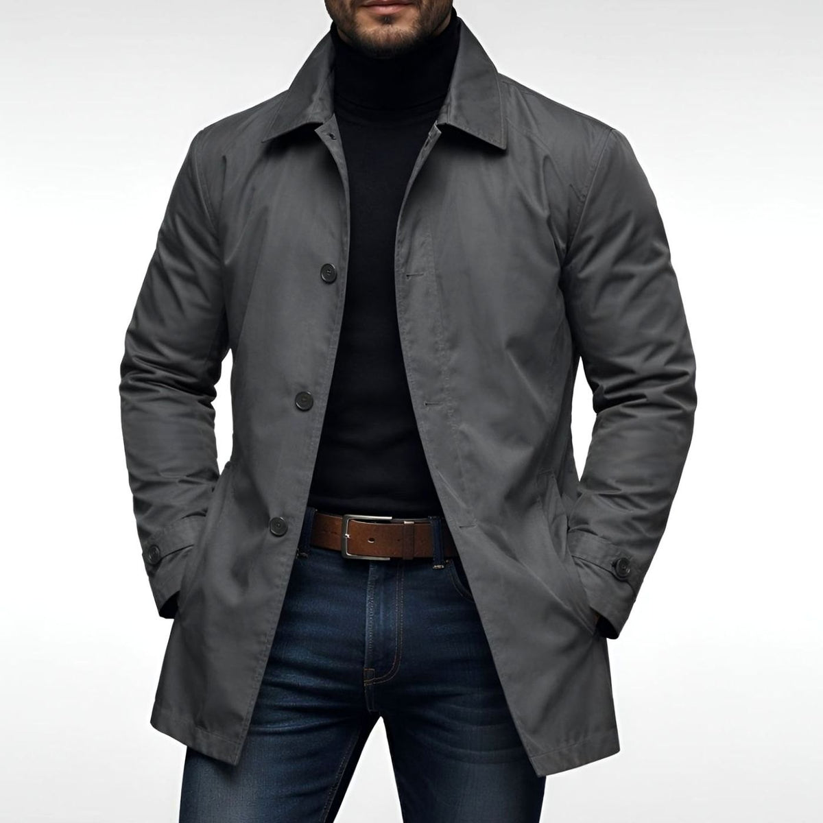 Men's Relaxed-Fit Longline Button-Front Coat - Gray