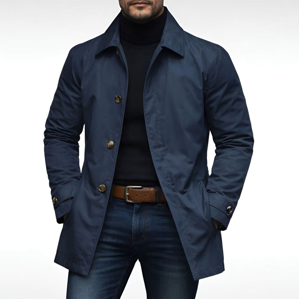 Men's Relaxed-Fit Longline Button-Front Coat - Navy Blue