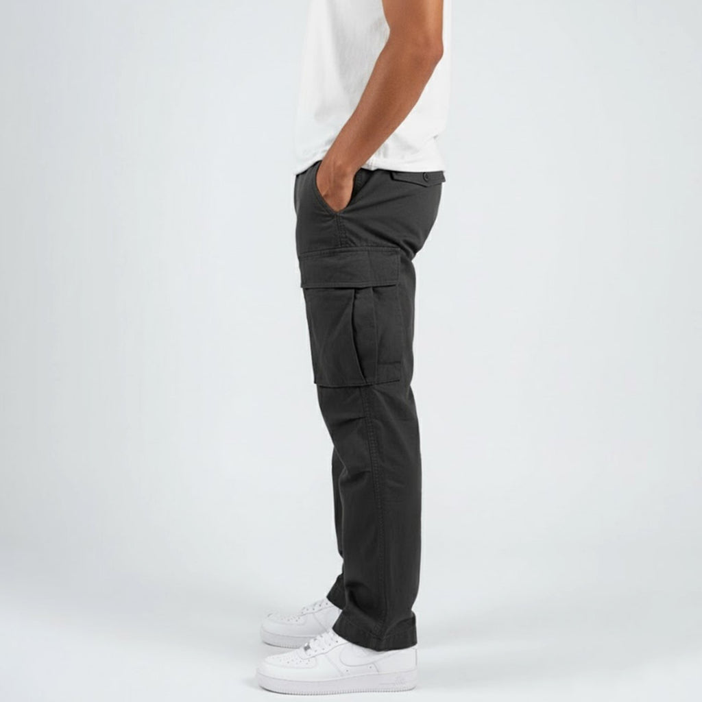 Men's Relaxed-Fit Streetwear Cargo Pants Multi-Pocket - Black