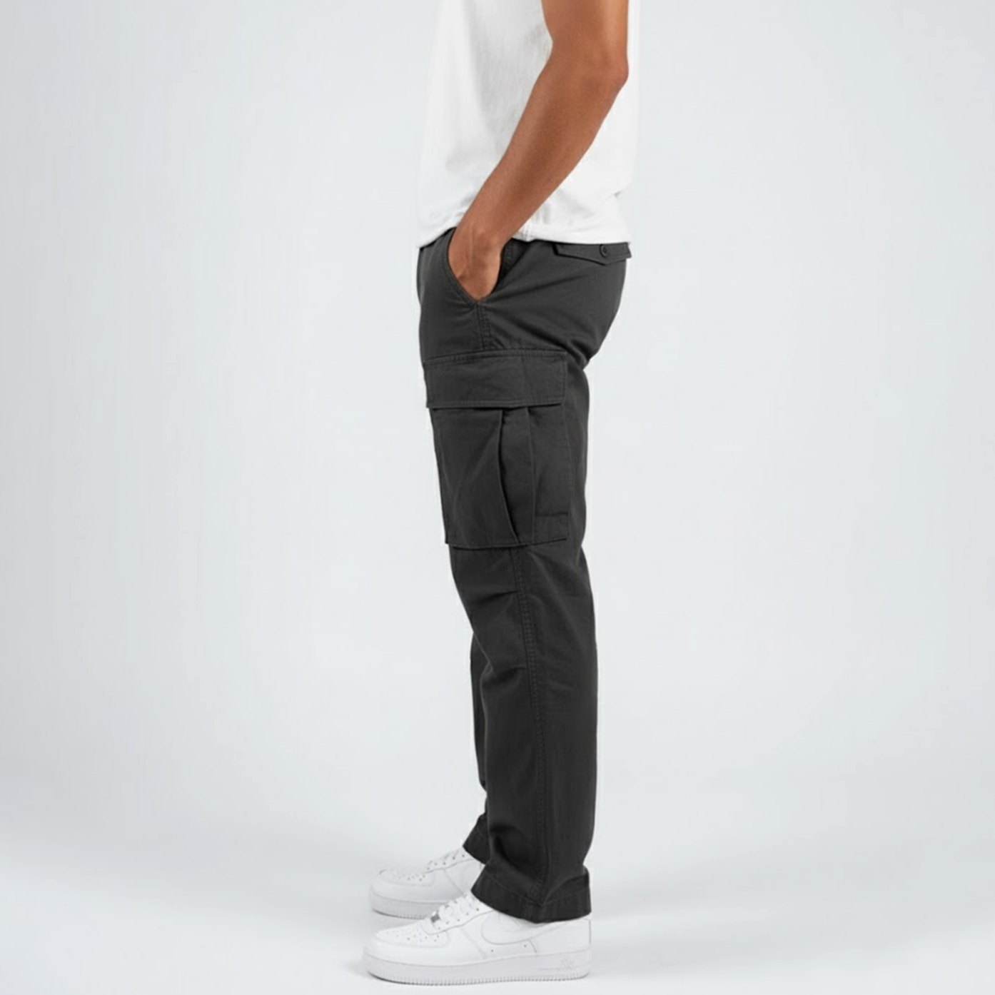 Men's Relaxed-Fit Streetwear Cargo Pants Multi-Pocket - Black