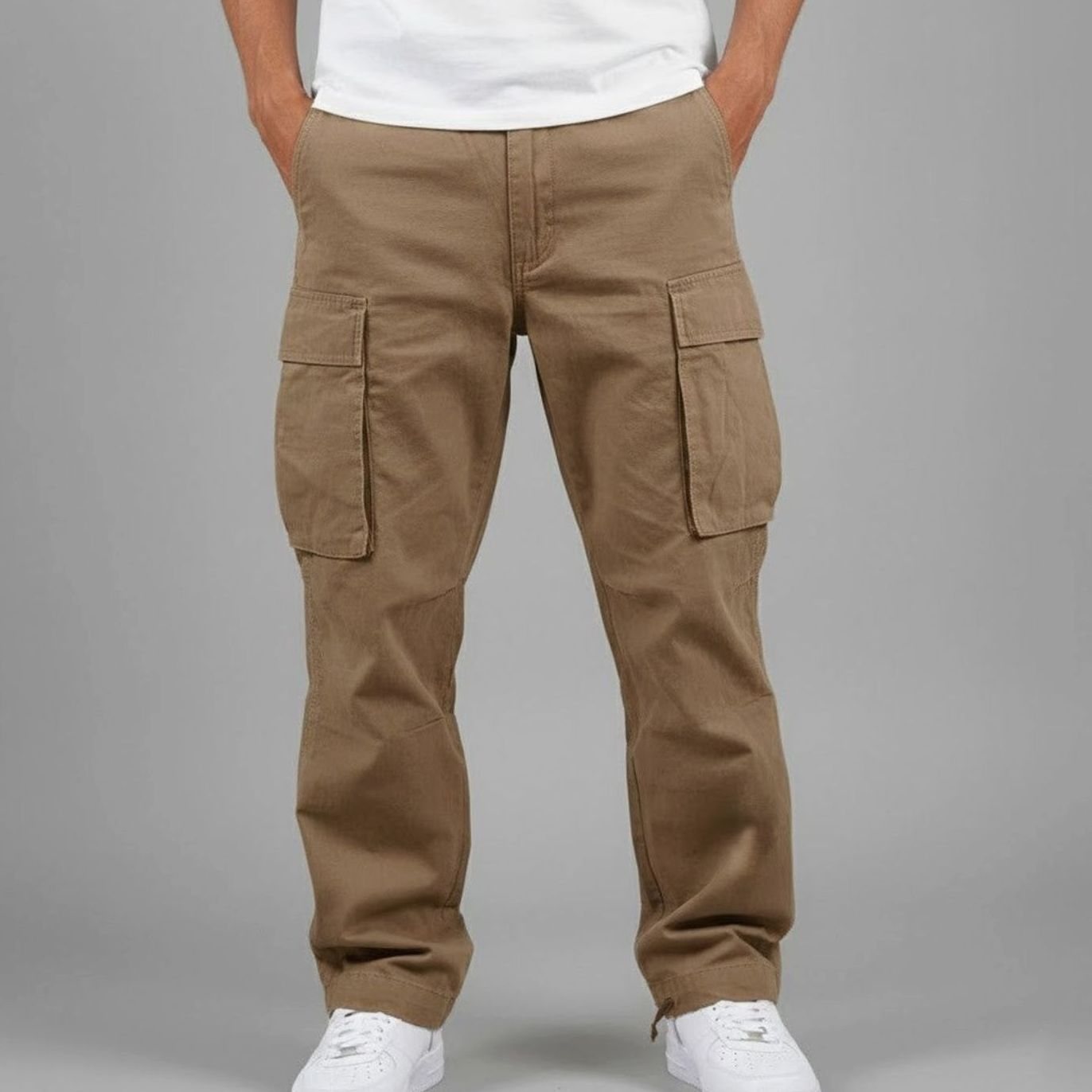 Men's Relaxed-Fit Streetwear Cargo Pants Multi-Pocket - Brown
