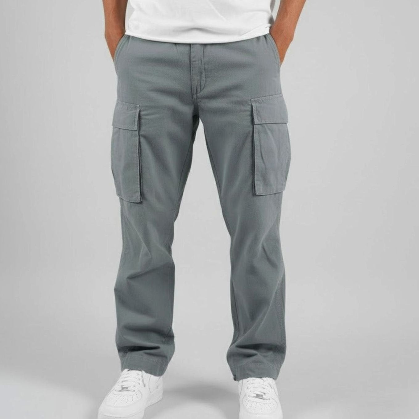 Men's Relaxed-Fit Streetwear Cargo Pants Multi-Pocket - Grey