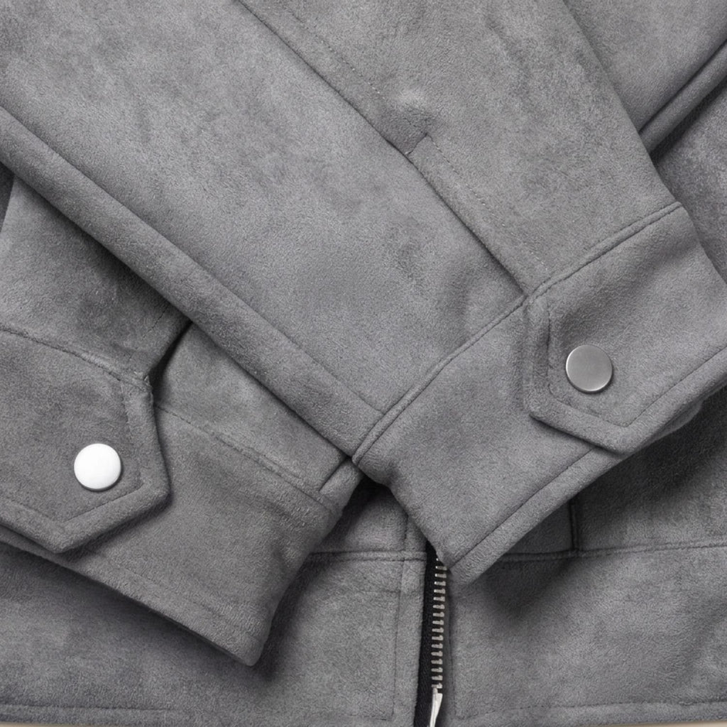 Men's Relaxed-Fit Zip-Up Notch-Lapel Longline Suede Jacket