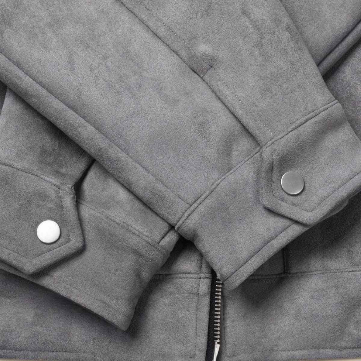 Men's Relaxed-Fit Zip-Up Notch-Lapel Longline Suede Jacket