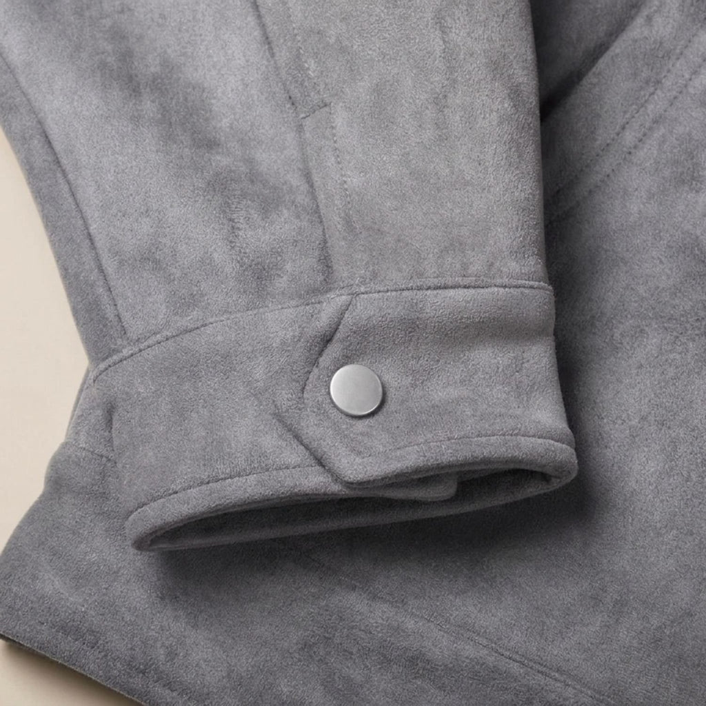 Men's Relaxed-Fit Zip-Up Notch-Lapel Longline Suede Jacket