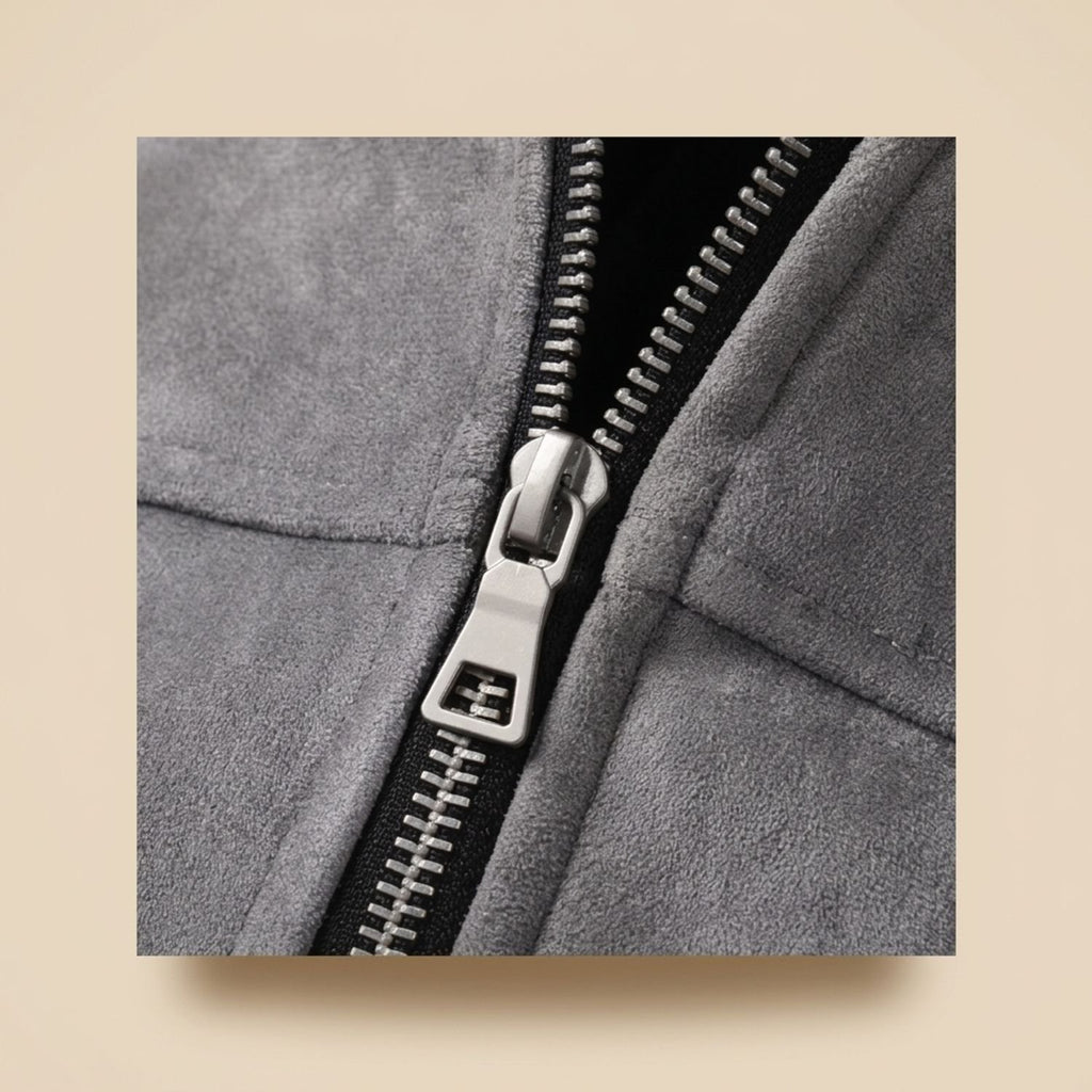 Men's Relaxed-Fit Zip-Up Notch-Lapel Longline Suede Jacket