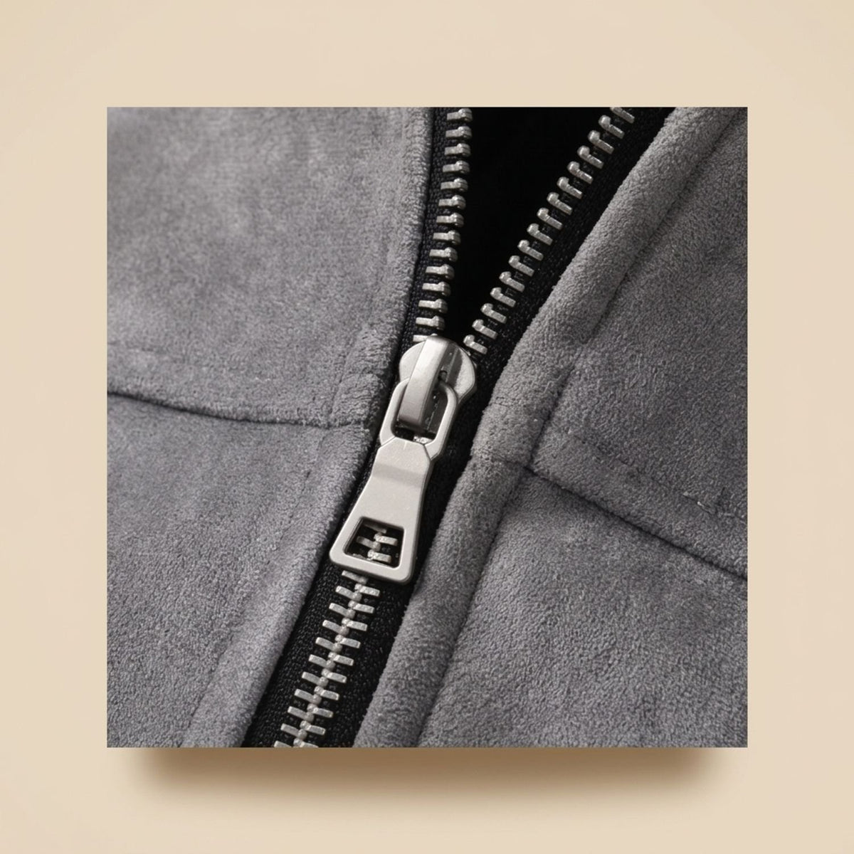 Men's Relaxed-Fit Zip-Up Notch-Lapel Longline Suede Jacket
