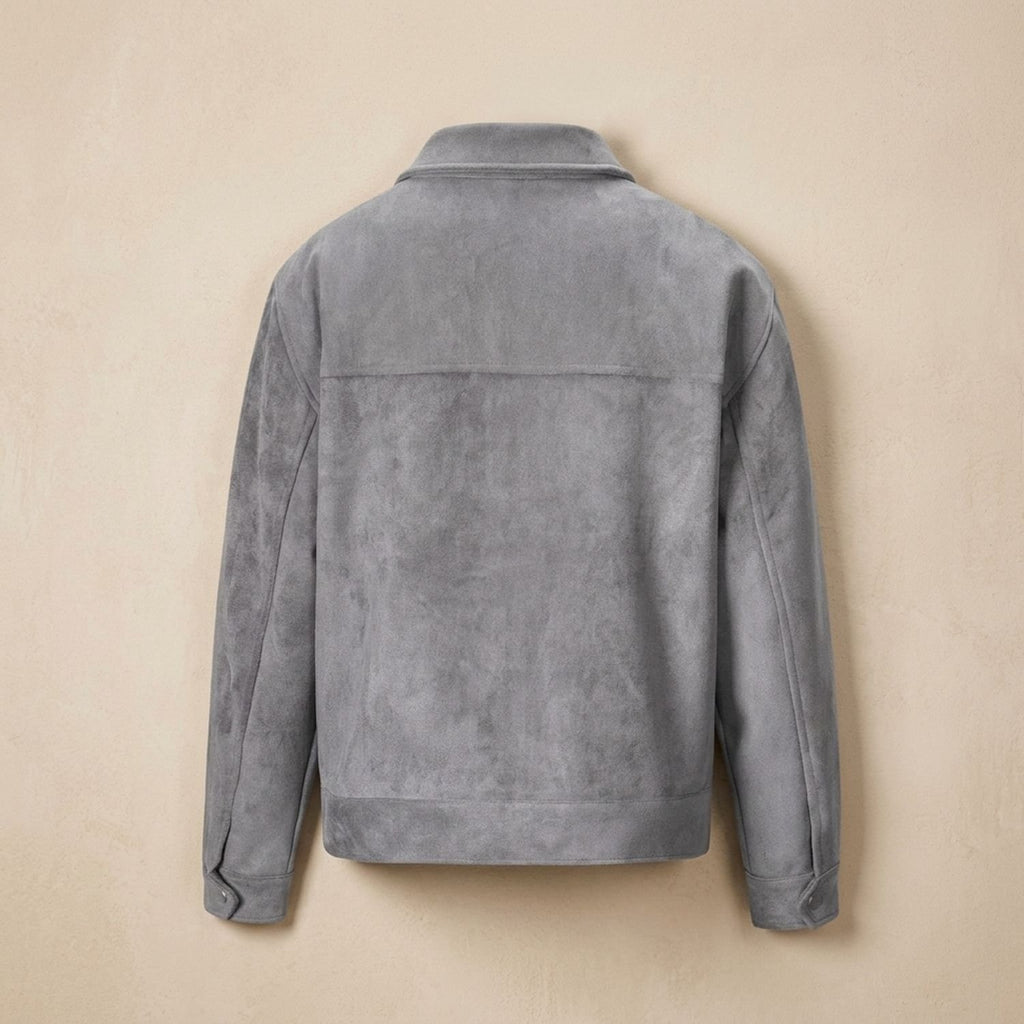 Men's Relaxed-Fit Zip-Up Notch-Lapel Longline Suede Jacket
