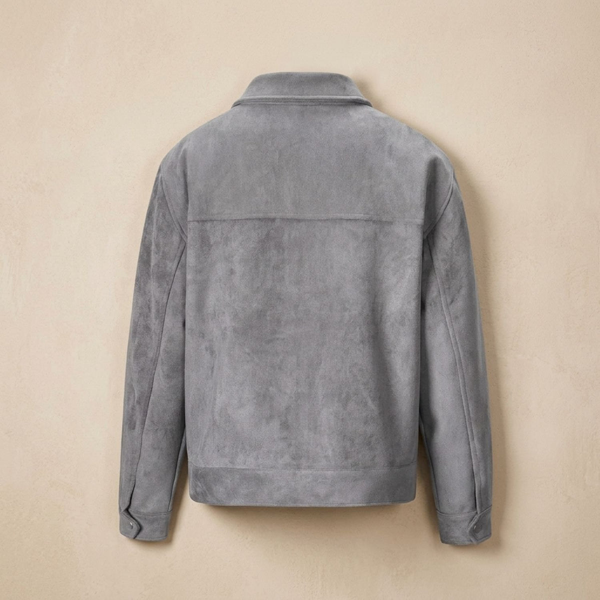 Men's Relaxed-Fit Zip-Up Notch-Lapel Longline Suede Jacket