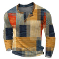 Men's Retro Colorblock Long Sleeve Mens Knit Sweater Henley Pullover - Orange