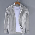 Men's Ribbed Full-Zip Stand Collar Cardigan Sweater - Light Gray