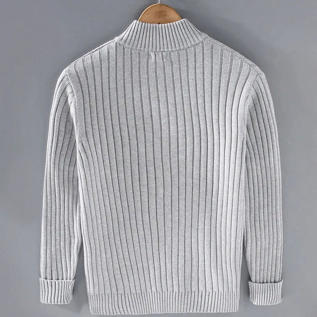 Men's Ribbed Full-Zip Stand Collar Cardigan Sweater