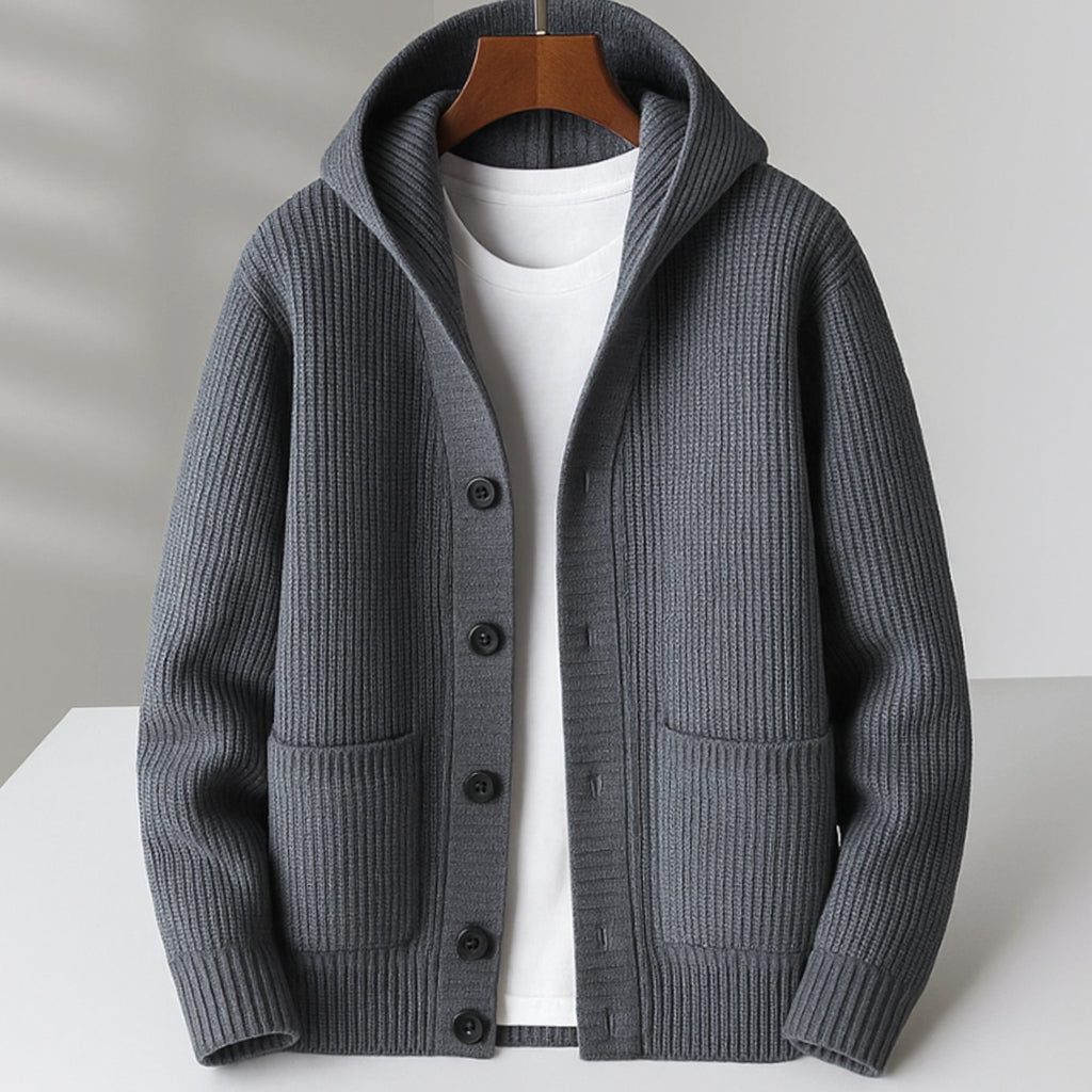 Men's Ribbed Hooded Button-Front Knit Cardigan - Gray