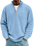 Men's Ribbed Knit Sweater Quarter-Zip Pullover - Blue