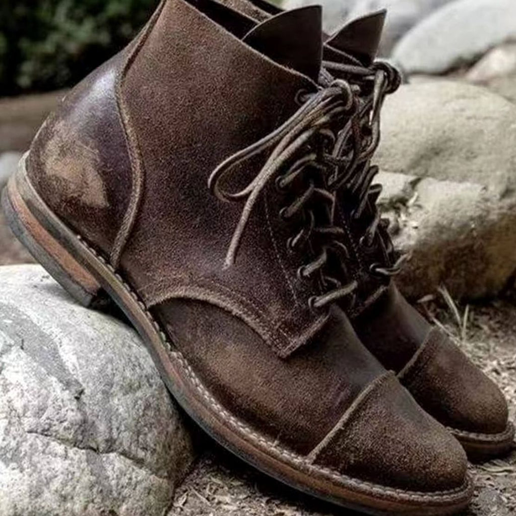 Men's Rugged Leather Lace-Up Boots Ankle Winter - Dark Brown