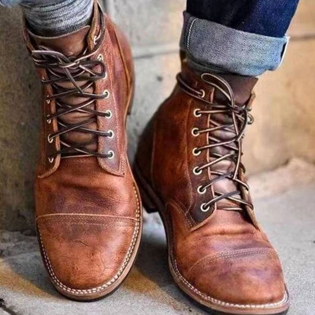 Men's Rugged Leather Lace-Up Boots Ankle Winter - Light Brown