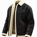 Men's Sherpa-Lined Aviator Bomber Jacket Full-Zip Suede - Black
