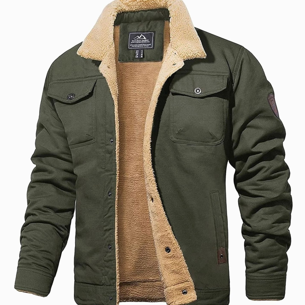 Men's Sherpa-Lined Fleece Relaxed-Fit Winter Jacket - Army Green