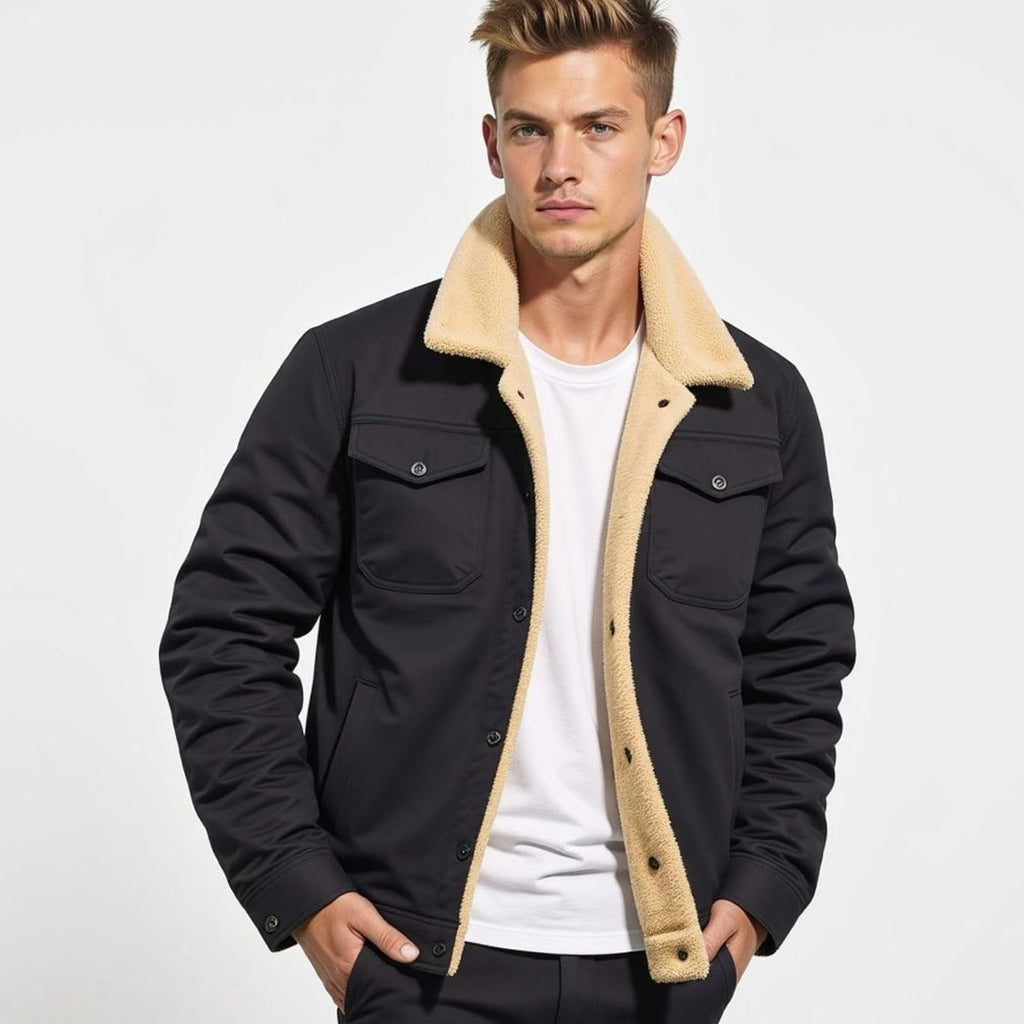 Men's Sherpa-Lined Fleece Relaxed-Fit Winter Jacket
