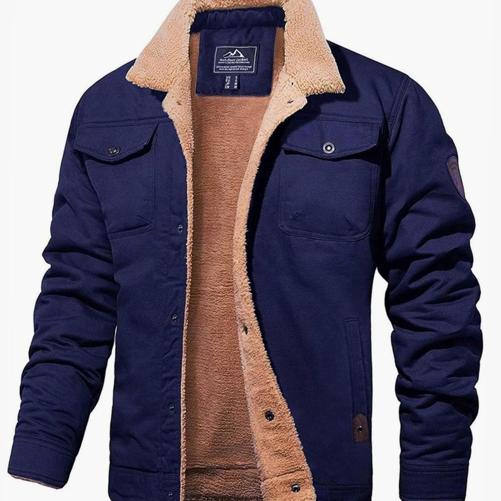 Men's Sherpa-Lined Fleece Relaxed-Fit Winter Jacket - Navy Blue