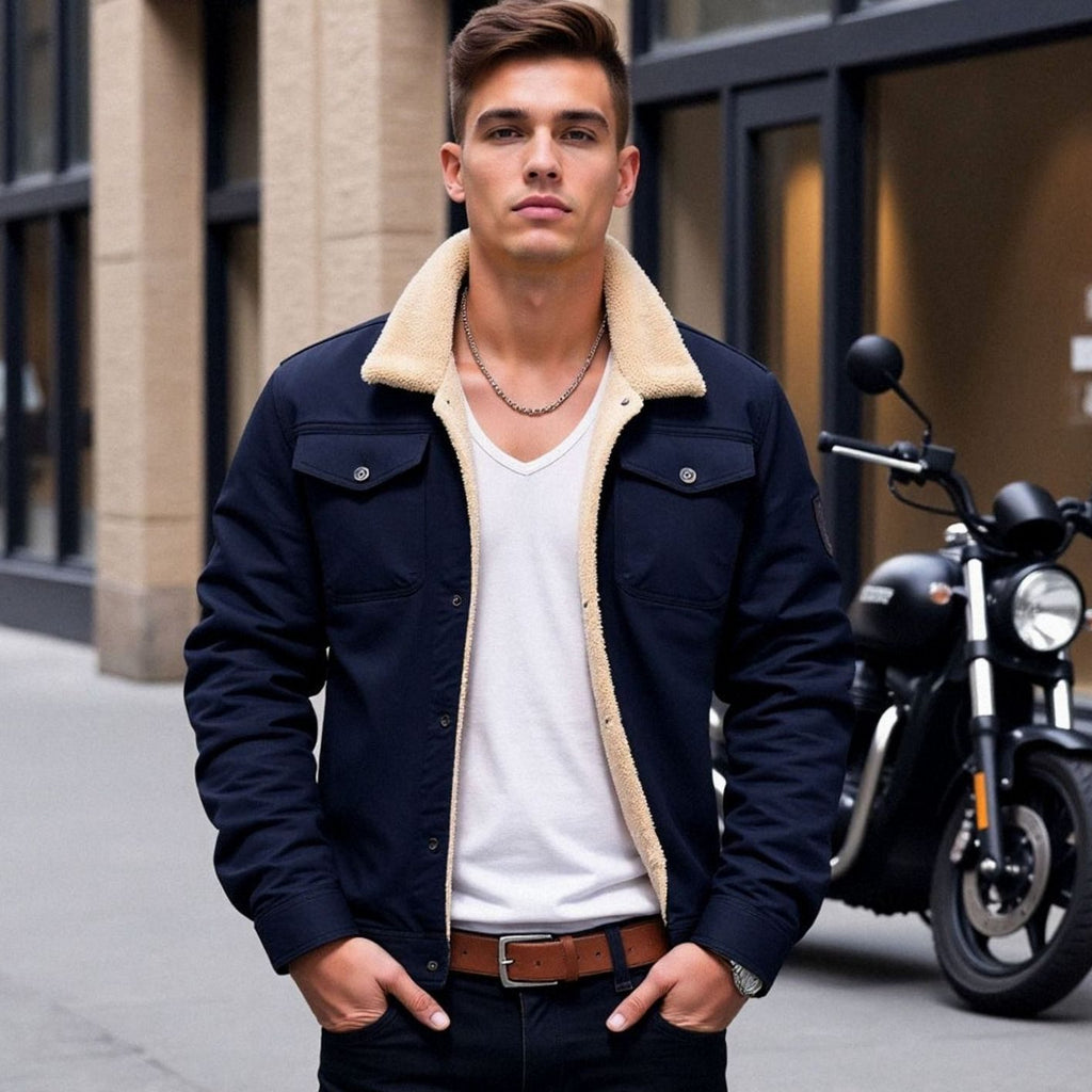 Men's Sherpa-Lined Fleece Relaxed-Fit Winter Jacket