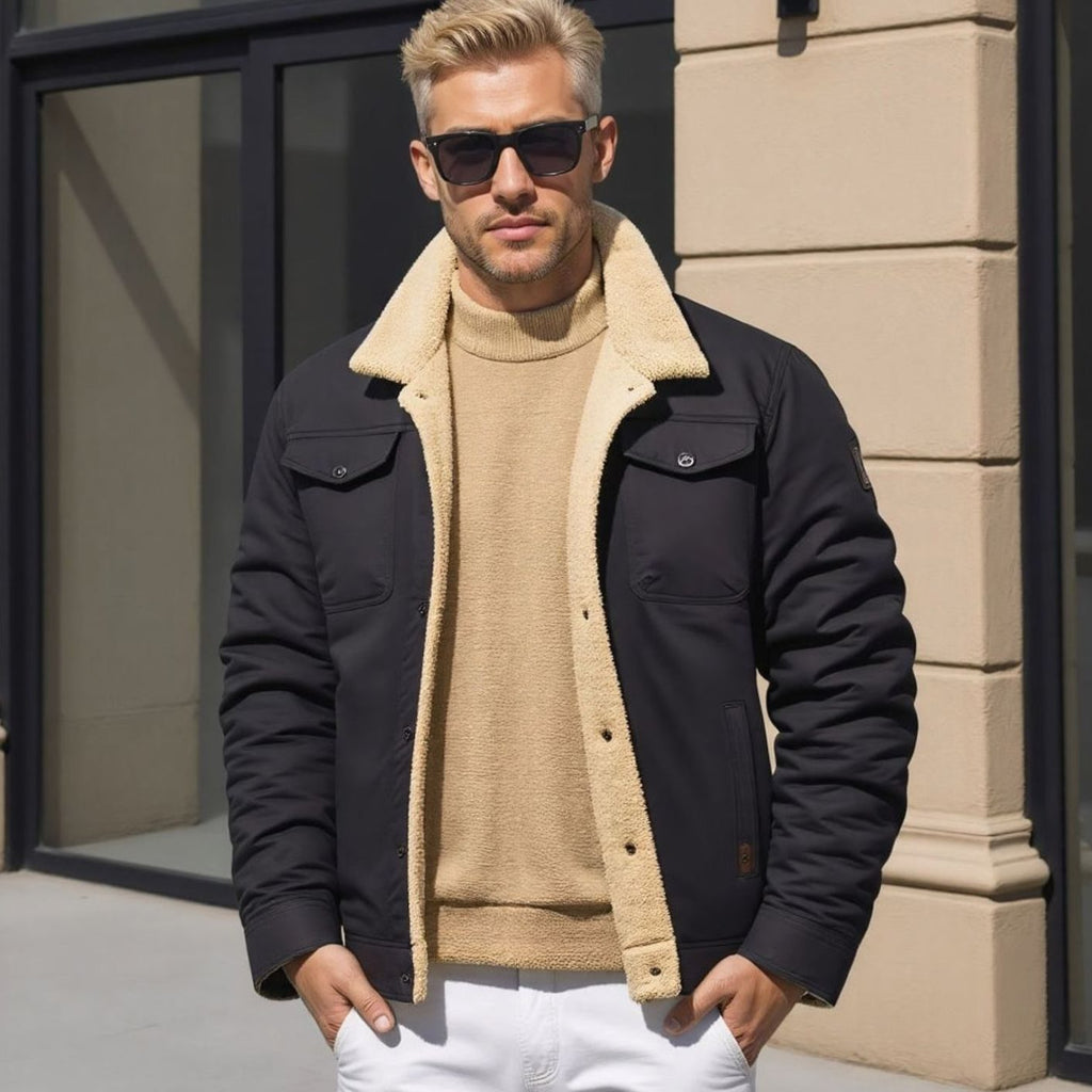 Men's Sherpa-Lined Fleece Relaxed-Fit Winter Jacket