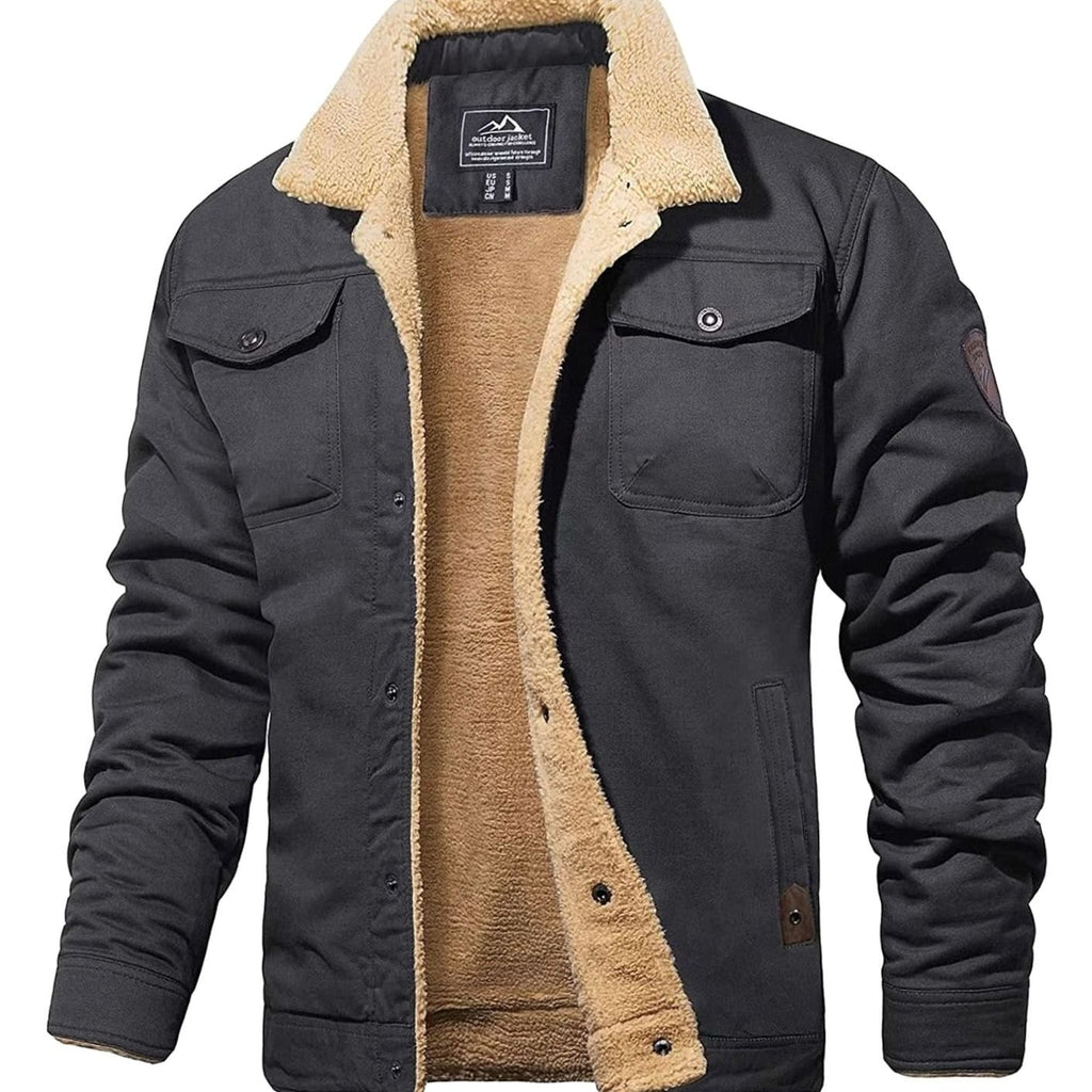 Men's Sherpa-Lined Fleece Relaxed-Fit Winter Jacket - Dark Gray