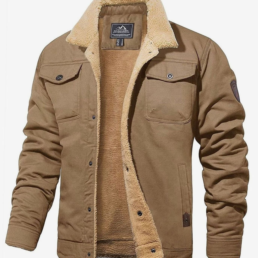 Men's Sherpa-Lined Fleece Relaxed-Fit Winter Jacket - Khaki