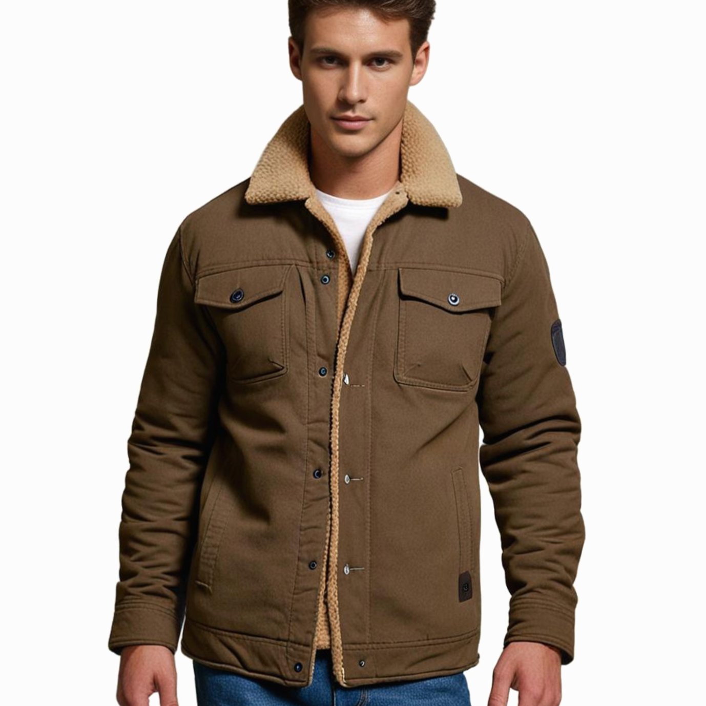 Men's Sherpa-Lined Fleece Relaxed-Fit Winter Jacket