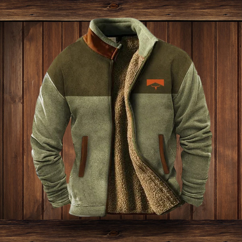 Men's Sherpa-Lined Merino Fleece Full-Zip Jacket Southwestern Print Sleeves - Green