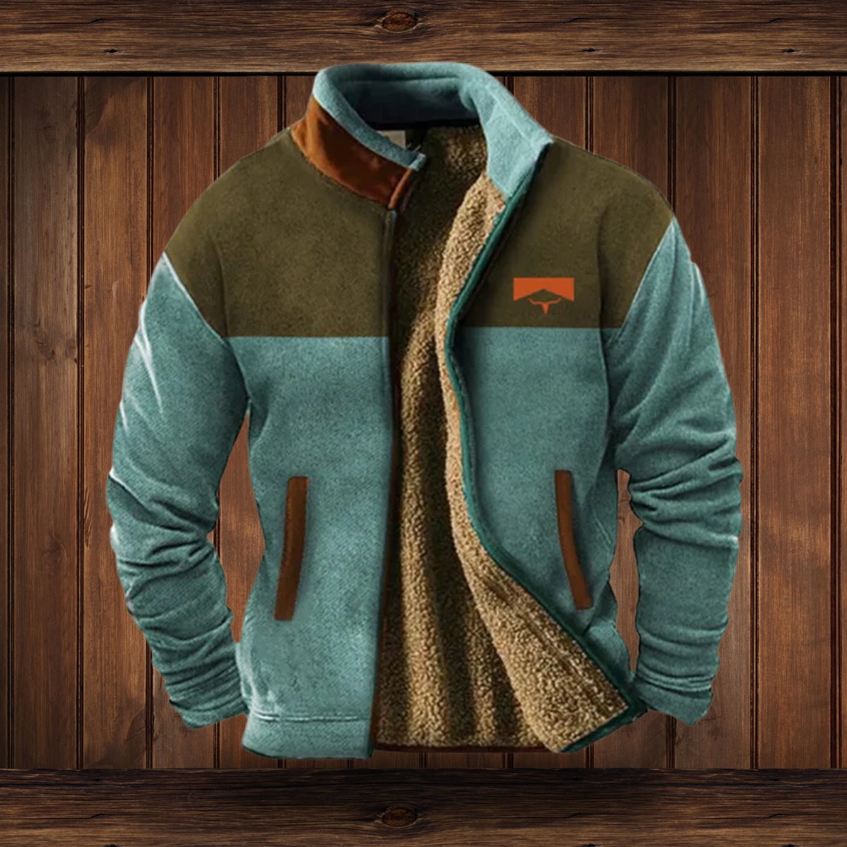 Men's Sherpa-Lined Merino Fleece Full-Zip Jacket Southwestern Print Sleeves - Blue