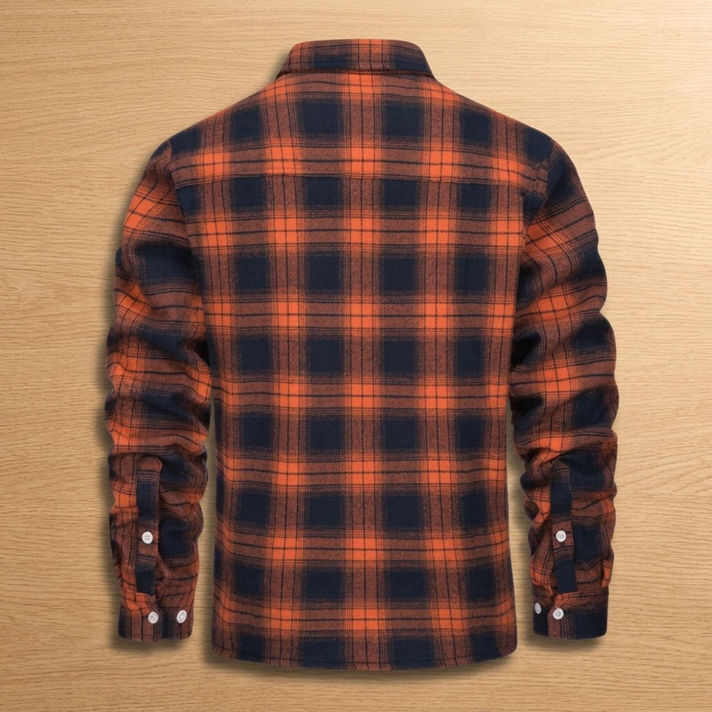 Men's Sherpa-Lined Plaid Flannel Shirt Jacket Spread Collar