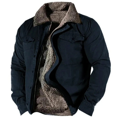 Men's Sherpa-Lined Western Snap-Button Mens Cardigan Jacket - Navy Blue