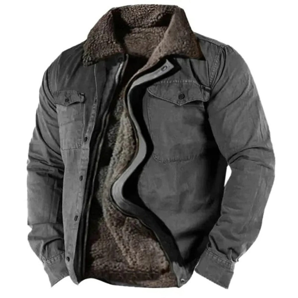 Men's Sherpa-Lined Western Snap-Button Mens Cardigan Jacket - Dark Gray